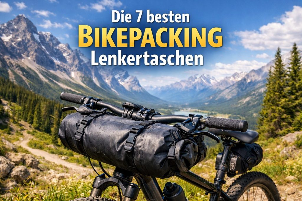 Bikepacking Lenkertasche am Mountainbike auf einer Tour in den Bergen