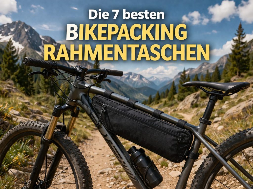 Bikepacking Rahmentasche im Rahmendreieck eines Mountainbikes auf Tour