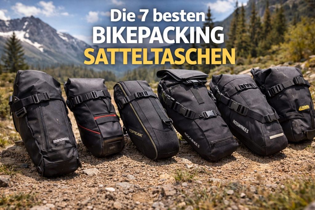 Bikepacking Satteltasche unter dem Sattel eines Mountainbikes auf Tour